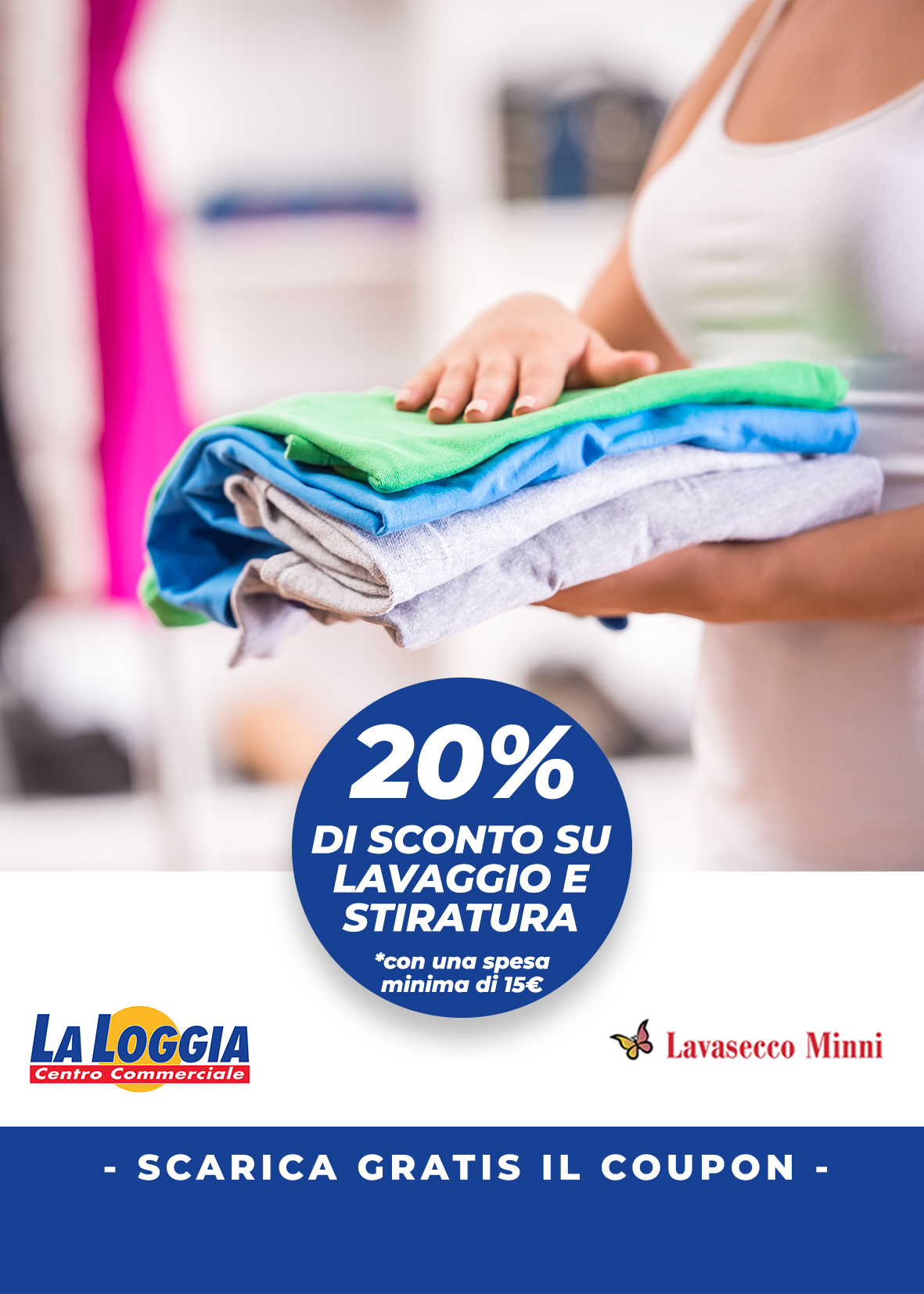 Approfitta di uno sconto immediato del 20% su servizi di lavaggio e stiratura con una spesa minima di 15 €