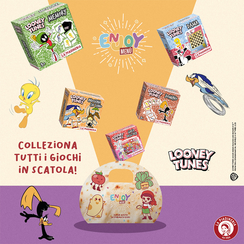 Scopri il nuovo menù Enjoy La Piadineria per i più piccoli e colleziona tutti i giochi in Scatola!
